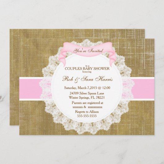 カントリー素朴ヴィンテージバーラップベビーシャワー招待状 招待状 (正面/裏面)