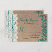 カントリー素朴ヴィンテージブラウンティール（緑がかった色）結婚式の出欠 出欠カード (正面/裏面)