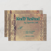 カントリー素朴ヴィンテージ紙ティール(緑がかった色)結婚の出欠 出欠カード (正面/裏面)