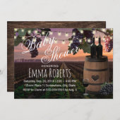 カントリー素朴ヴィンヤードワインバレル赤ちゃんシャワー 招待状 (正面/裏面)