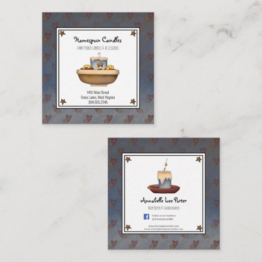 カントリー素朴初期のグラビーキャンドル&スターズ スクエア名刺 (正面/裏面)
