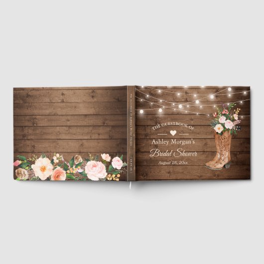 カントリー素朴女性のカーボーイブーツフローラブライダルシャワー ゲストブック (全面)