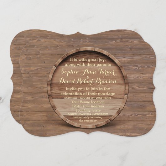 カントリー素朴木製バレル結婚式招待状 招待状 (正面/裏面)