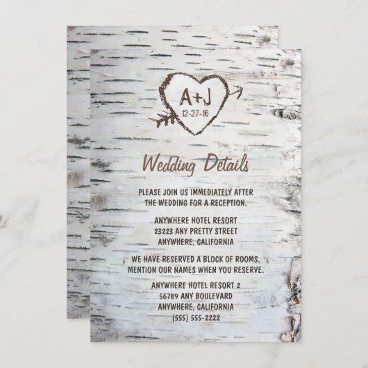 カントリー素朴樺の木ツリーバーク結婚ズ エンクロージャーカード (正面/裏面)