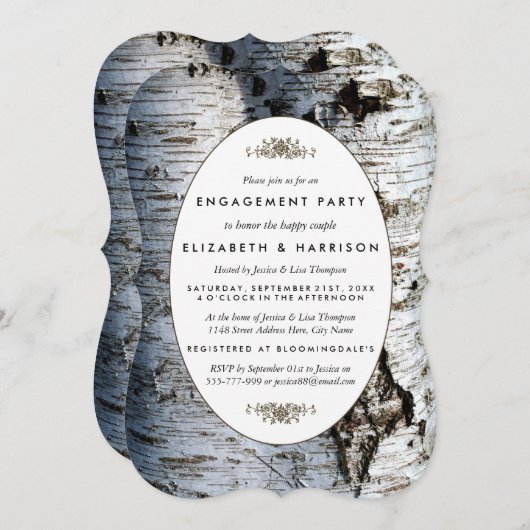 カントリー素朴樺の木ツリー婚約シャワー 招待状 (正面/裏面)