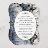 カントリー素朴樺の木ツリー結婚のリハーサルディナー 招待状 (正面/裏面)