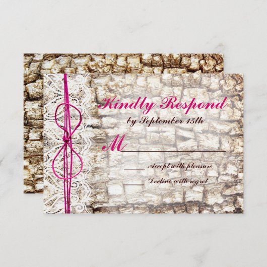 カントリー素朴迷彩柄ピンクボーウェディング出欠 出欠カード (正面/裏面)