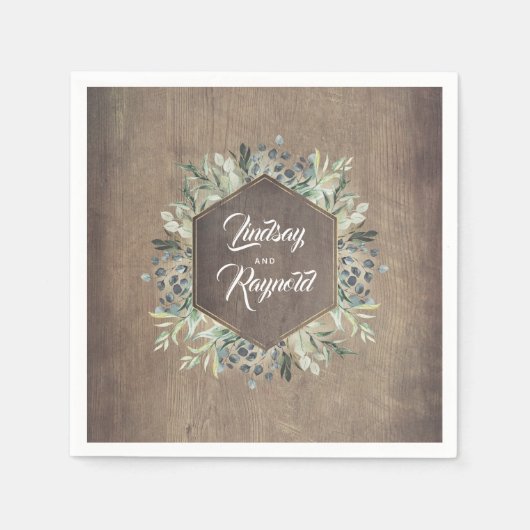 カントリー素朴・ウッド・アンド・グ結婚リーリー スタンダードカクテルナプキン (正面)