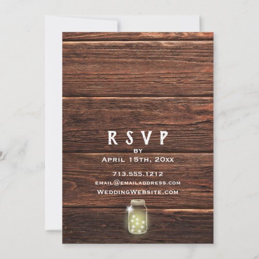 カントリー素朴・ウッド・メイスン・ストリングライツ結婚ズ 招待状 (裏面)