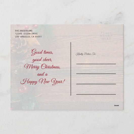 カントリー素朴・ウッド・メリーのクリスマス写真 シーズンポストカード (裏面)