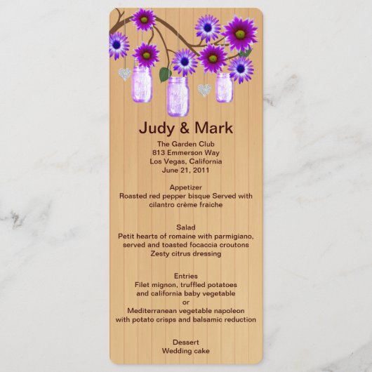 カントリー素朴・オレンジ・メイソン結婚・ジャースのメニュー・カード メニュー (正面)