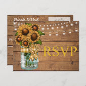 カントリー素朴・メイソンの瓶とヒマワリ インビテーションポストカード (正面/裏面)