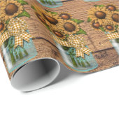 カントリー素朴・メイソンの瓶とヒマワリ ラッピングペーパー (ロールコーナー)