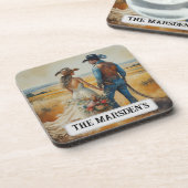 カントリー結婚ウェスタンの水彩画 コースター (左側)