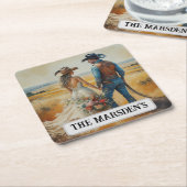 カントリー結婚ウェスタンの水彩画 スクエアペーパーコースター (アングル)