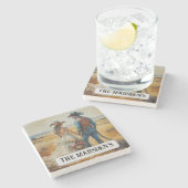 カントリー結婚ウェスタンの水彩画 ストーンコースター (横)