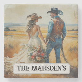 カントリー結婚ウェスタンの水彩画 ストーンコースター