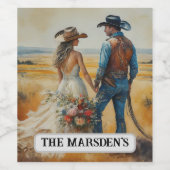 カントリー結婚ウェスタンの水彩画 ワインラベル (シングルラベル)