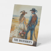 カントリー結婚ウェスタンの水彩画 台座サイン (正面)