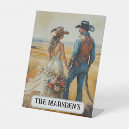 カントリー結婚ウェスタンの水彩画 台座サイン