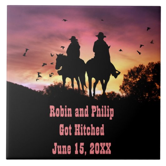 カントリー結婚ウェスタン記念日 タイル (正面)