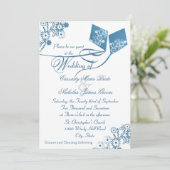 カントリー結婚キートブーケの青 招待状 (スタンド正面)