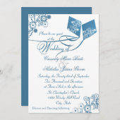 カントリー結婚キートブーケの青 招待状 (正面/裏面)