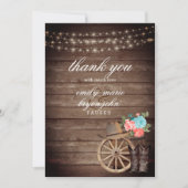 カントリー結婚バレルとティール(緑がかった色)とサンゴフローラ サンキューカード (正面)