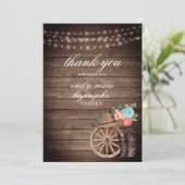 カントリー結婚バレルとティール(緑がかった色)とサンゴフローラ サンキューカード (スタンド正面)