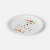 カントリー結婚フラワーズモノグラム ペーパープレート (アングル)