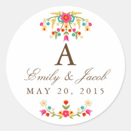 カントリー結婚フラワーズモノグラム ラウンドシール