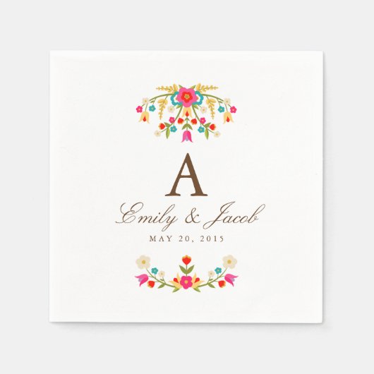 カントリー結婚フラワーズ スタンダードカクテルナプキン (正面)