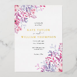 カントリー結婚ワイルドフラワーフローラ金ゴールド 箔招待状