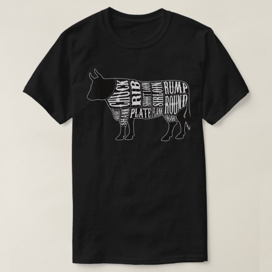 カントリー肉屋カットチャート牛の牛肉大 Tシャツ (デザイン正面)