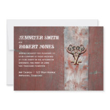 カントリー色彩の鮮やかウッド鍵結婚式招待状