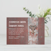 カントリー色彩の鮮やかウッド鍵結婚式招待状 招待状 (スタンド正面)