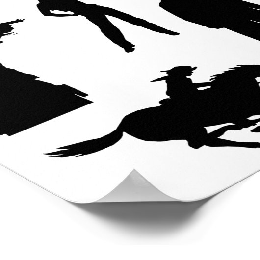 カントリー西カウボーイズ女性のカーボーイロデオシルエット ポスター (角)