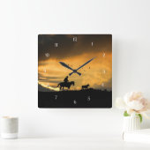 カントリー西カウボーイホースとステアサンライズ スクエア壁時計 (ホーム)