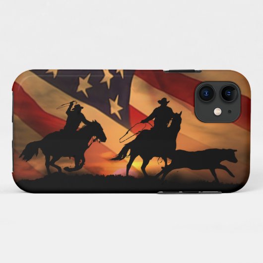 カントリー西カウボーイホースアメリカ国旗 Case-Mate iPhoneケース (裏面(横))