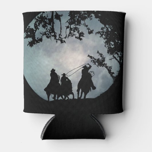 カントリー西部カウボーイズと満月ローピング 缶クーラー (正面)