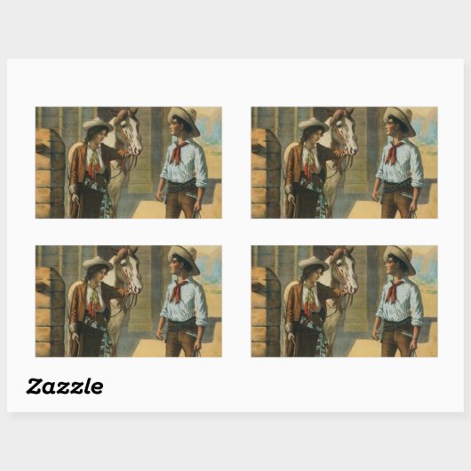 カントリー西部カウボーイ女性のカーボーイホースファームヴィンテージ 長方形シール (シート)