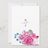 カントリー調のピンクとパープルとブルーの花をテーマにしたウェディング 招待状 (裏面)