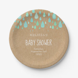 カントリー調のベビーシャワー/スプリンクル/カップルズパーティーにぴったりのかわいい雨粒デザイン ペーパープレート