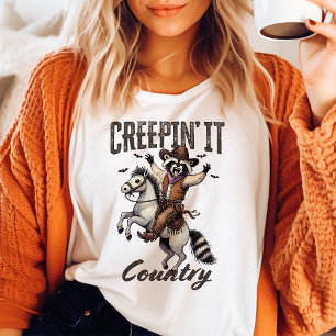 カントリー調のレトロなハロウィーン・アライグマ Tシャツ