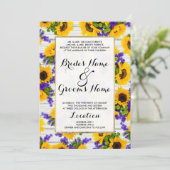 カントリー調の素朴なホワイトウッド パープル イエロー ヒマワリ 招待状 (スタンド正面)