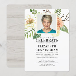 カントリー調の素朴な水彩花写真追悼 招待状