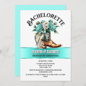 カントリー調の芍薬の花を飾った、カウガールブーツスタイルの、元気で華やかな、きらびやかなおしゃれスタ 招待状 (正面/裏面)