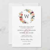 カントリー開花オータムフローラリースモノグラム結婚ズ 招待状 (正面)