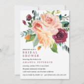 カントリー開花ブライドブーケブルゴーニュブライダルシャワー 招待状 (正面)