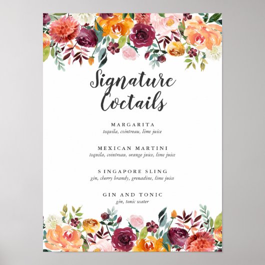 カントリー開花ブルゴーニュ署名カクテルメニュー ポスター (正面)